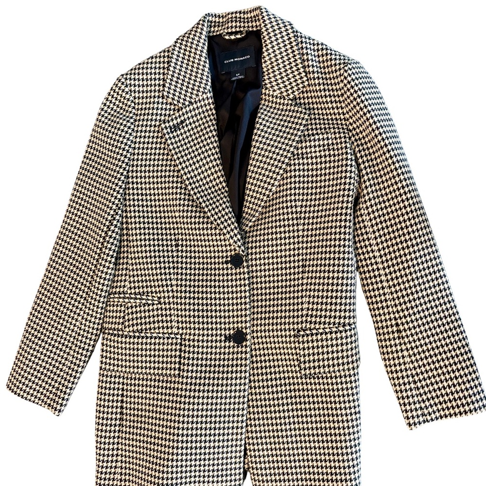 Club Monaco Single Breasted Black/Tan Houndstooth Blazer Size Small